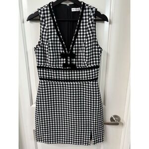 Avec Les Filles Tweed Mini Dress Black White Houndstooth Velvet Accents NWT 4